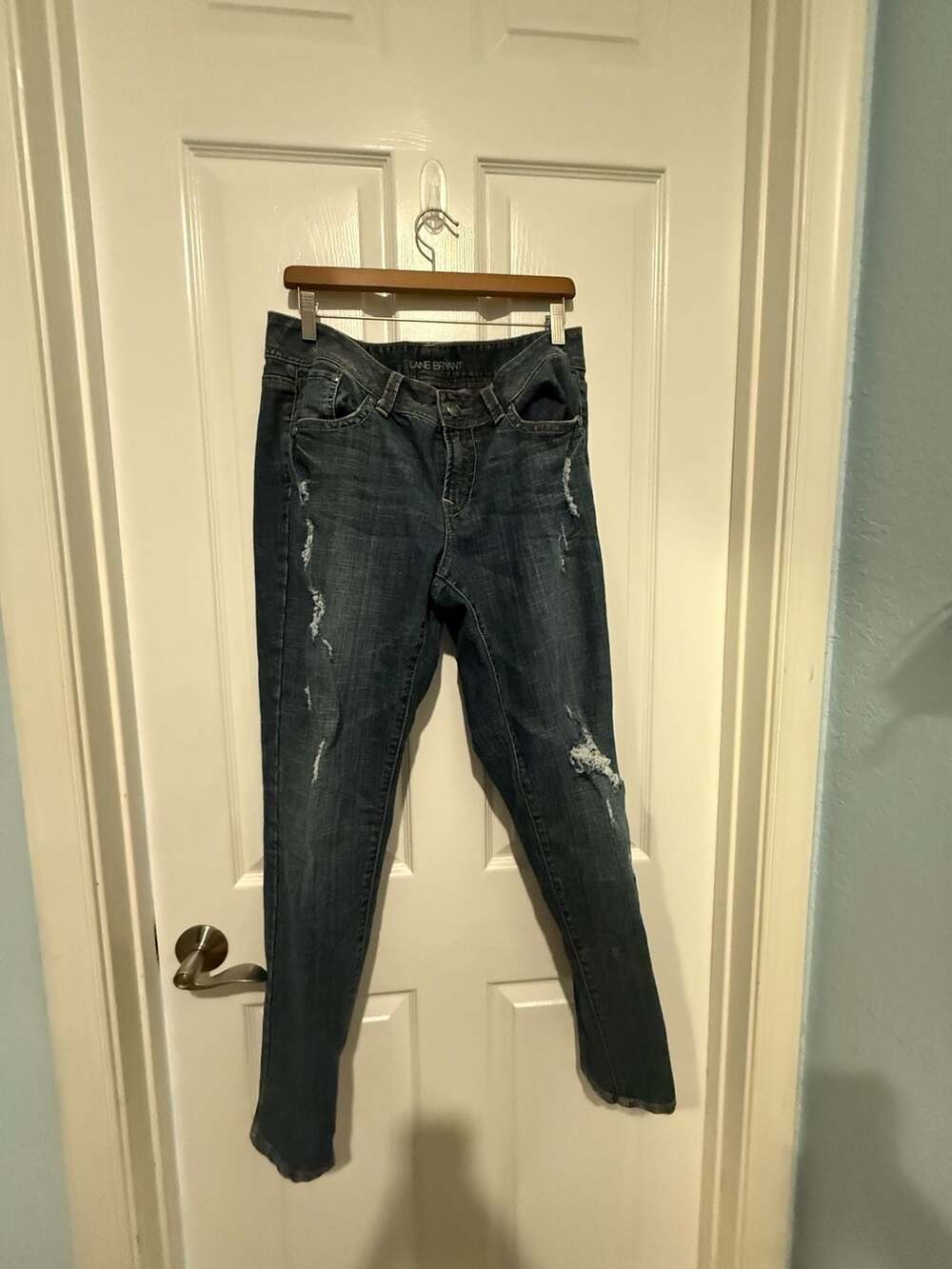 Lane Bryant Distressed Skinny Jeans Dark Wash Denim